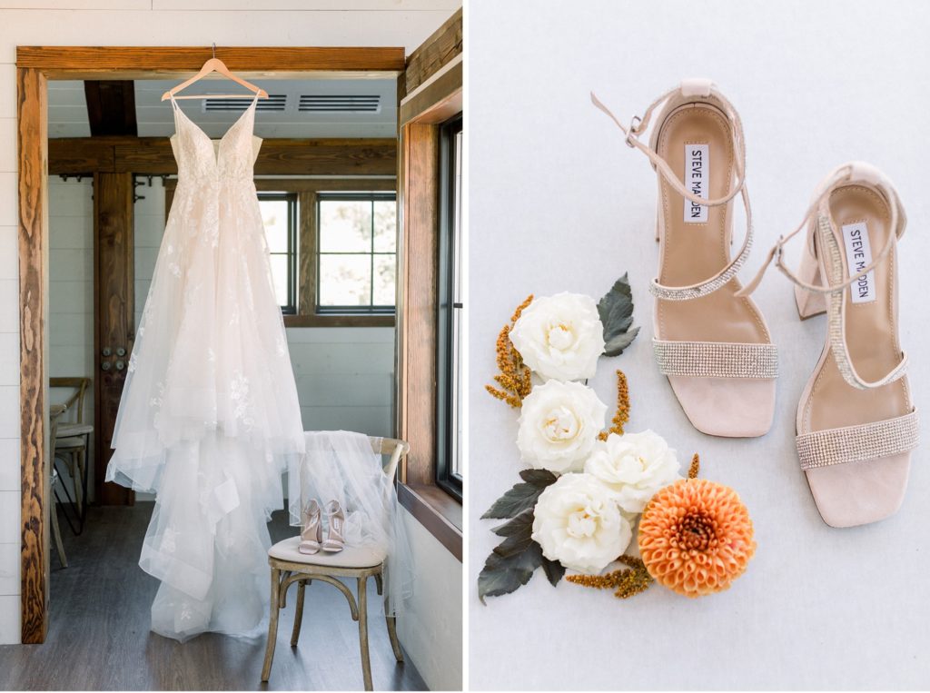 lace wedding dress, steve madden wedding shoes, getting ready for wedding photos, wedding flat lay inspiration