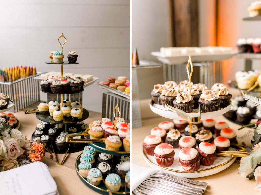 wedding dessert, cupcake display at a wedding