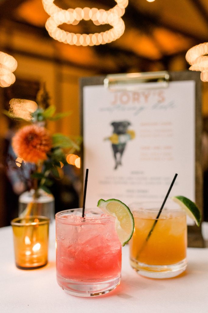 signature cocktails at a colorful fall wedding in annapolis maryland